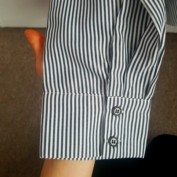 Button down, peekaboo shoulder, pinstriped blouse - Picture 7 of 8